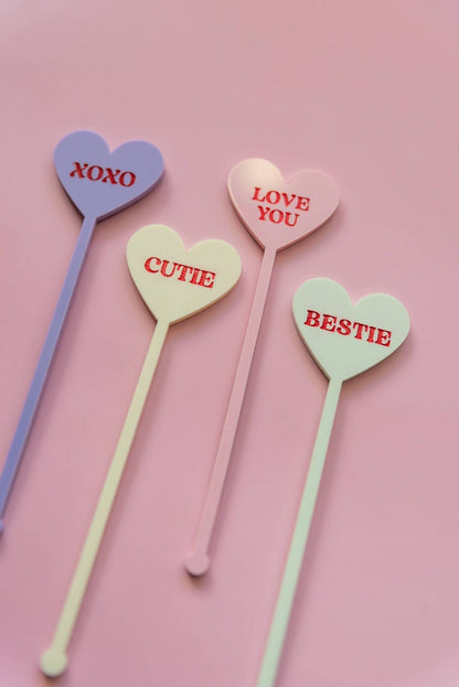 Retro Conversation Heart Drink Stirrers