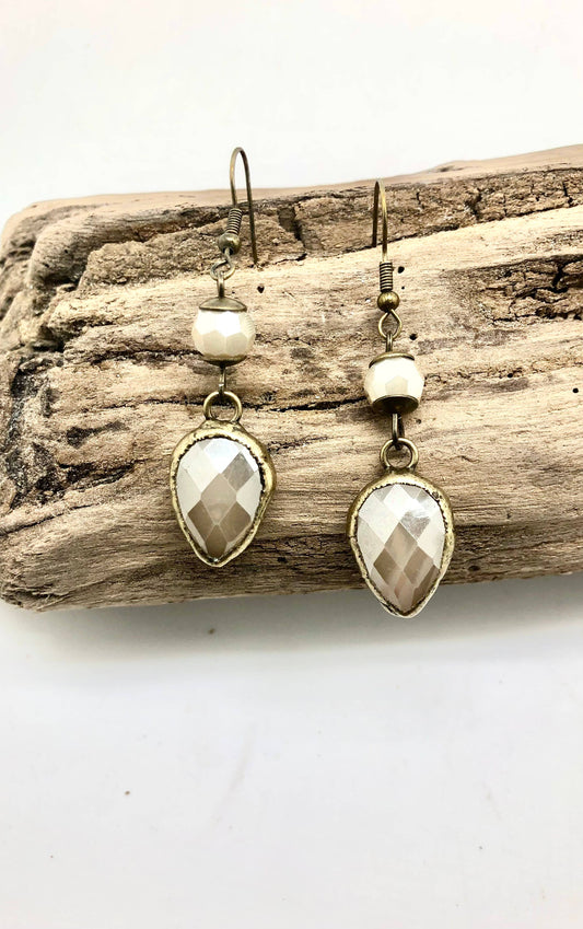 Earring Antique Cloud Glass Bead with Teardrop French Hook