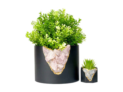6" Geode Planter, Large Crystal Pot, Cylinder Handmade Vase: Raw Amethyst