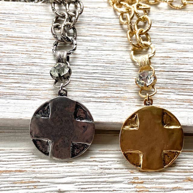 Coin medallion matte gold necklace Lord’s Prayer religious