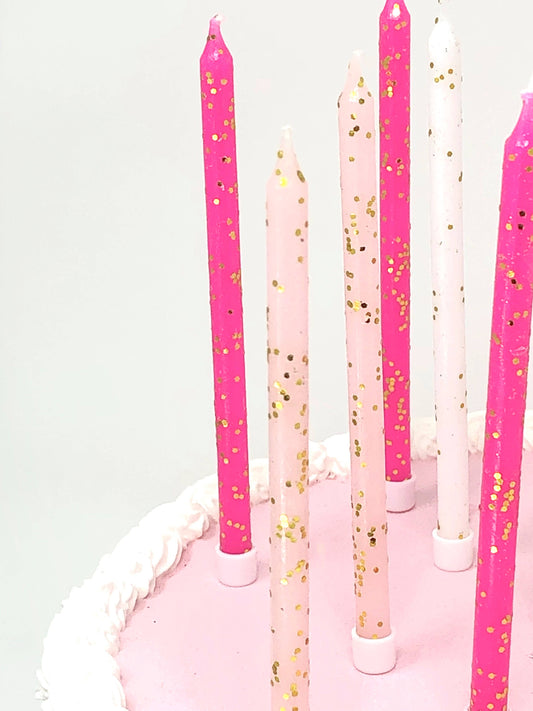 Juego de 16 velas con purpurina dorada y tonos rosados