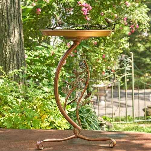 Shallow Birdbath on Branch Stand- 2 Color Options: Antique Copper