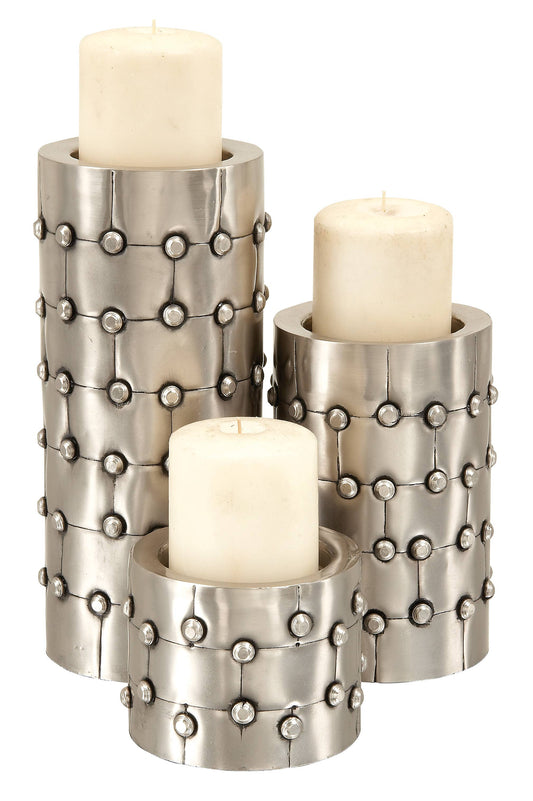 Industrial Silver Metal Candle Holder Set