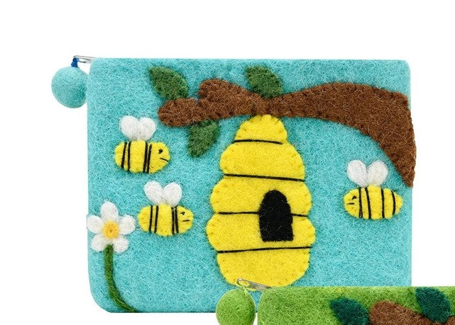 Bee with Hives Felted Coin Purse