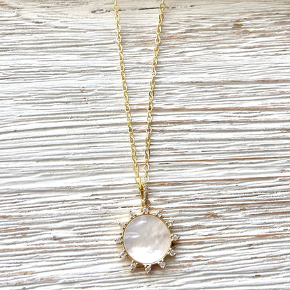 Sun sunburst pearl crystal necklace