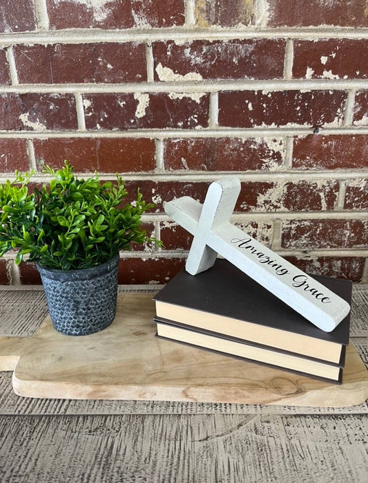 Tabletop Cross – Amazing Grace (White Finish)