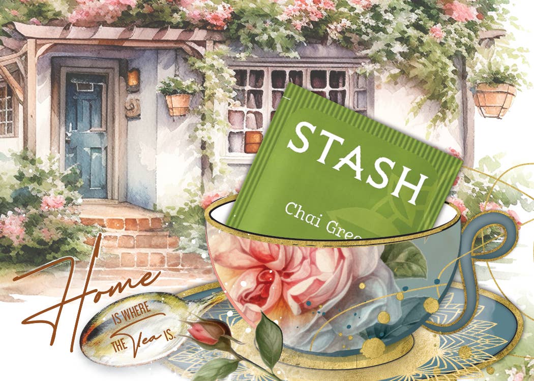 TEA GREETING Card w. REAL TEA BAG - Home is where the Tea is