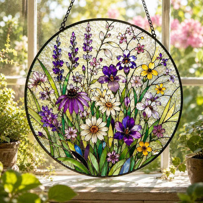 Wildflower Suncatcher, Stained Glass Style Window Hanging