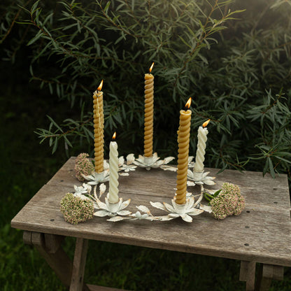 Abeline Antique Finish Floral Wreath 5 Taper Candle Holder