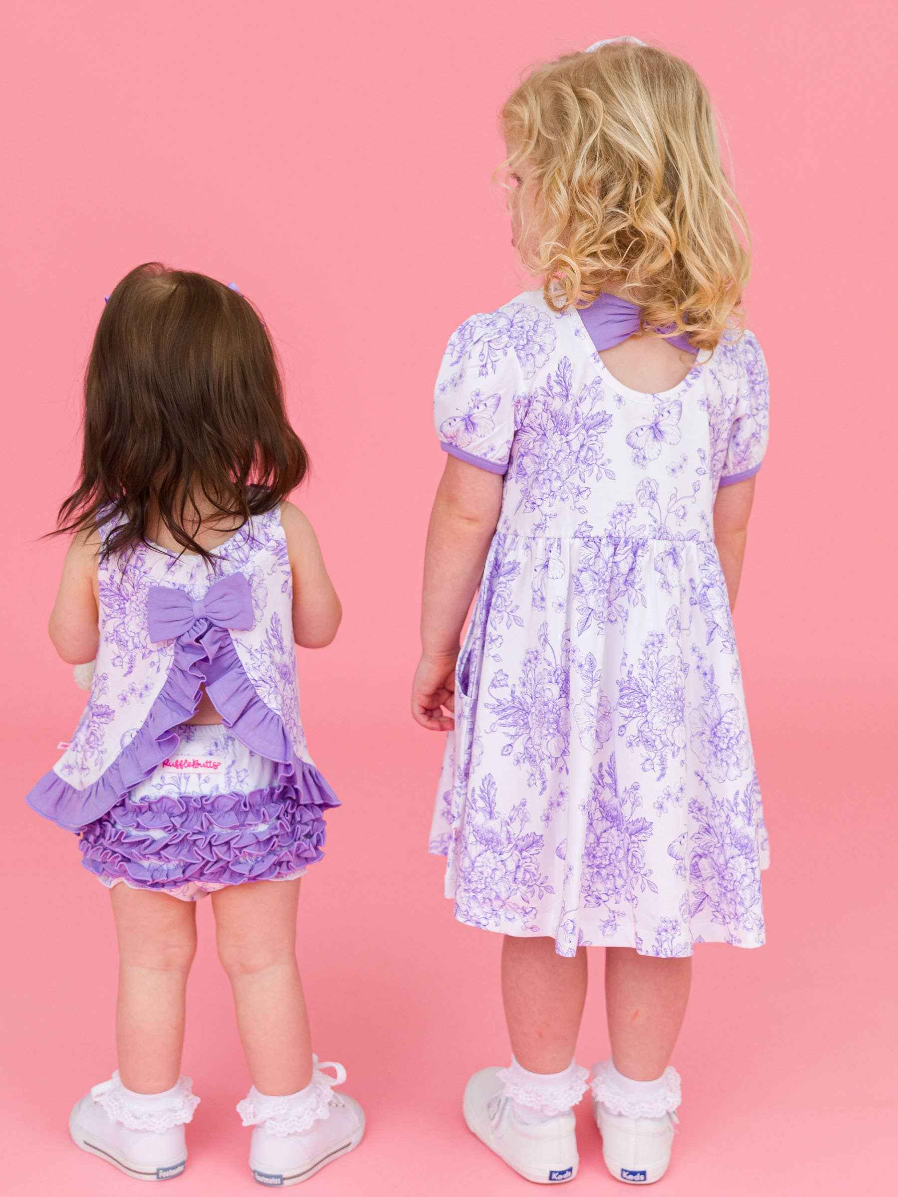 Baby Girls Wisteria Purple Butterfly Garden Toile Knit Swing Top & Bloomer Set: Purple / 0-3m
