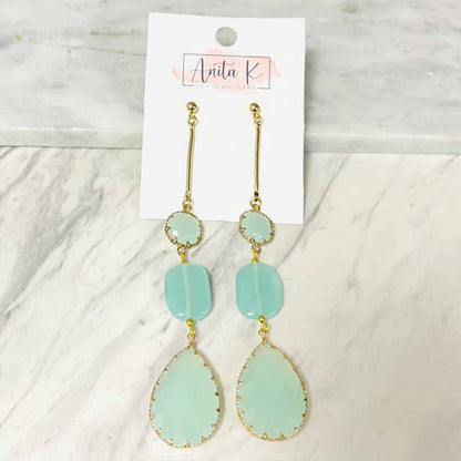 Anita K By Blushing Pink - Green Chalcedony Shoulder Duster Earring