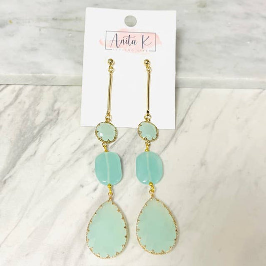 Anita K By Blushing Pink - Green Chalcedony Shoulder Duster Earring