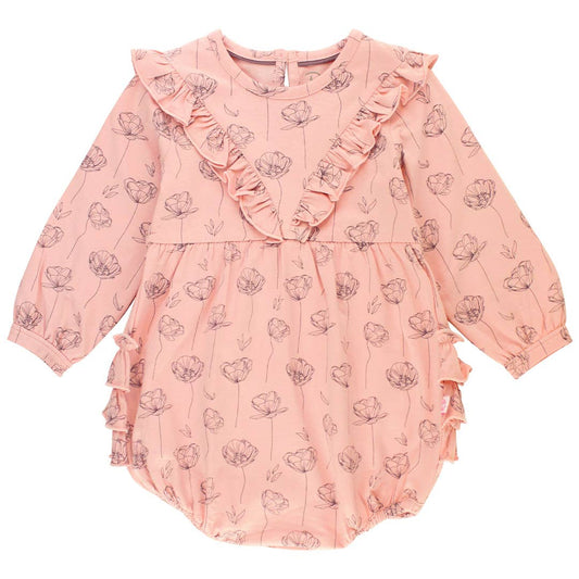 RuffleButts + RuggedButts - Baby Girls Antique Rose Knit Long Sleeve V-ruffle Bubble Romper