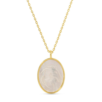 Horse Etched Shell Pendant Necklace