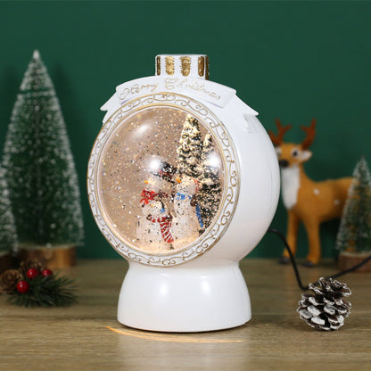 Christmas Musical White Round Snow Globe Lantern with Snowman Family Scene for Christmas Decoration