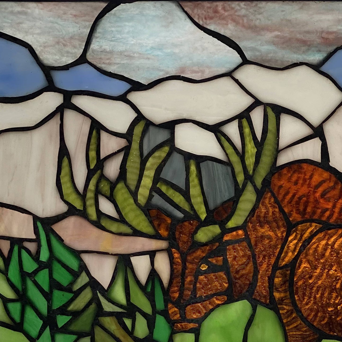 18.25" Moose Mountainscape Stained Glass Window Panel