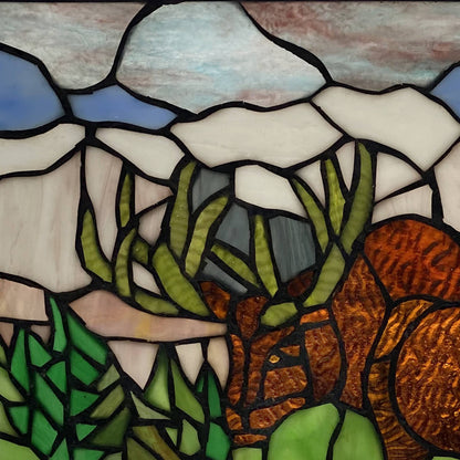 18.25" Moose Mountainscape Stained Glass Window Panel