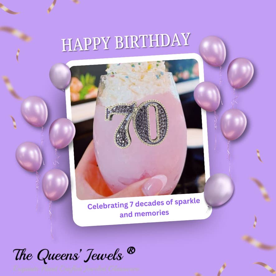 70th Birthday Stemless Wine Glass