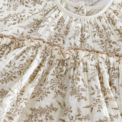 Baby Girls Floral Print Bodysuit Dress: Apricot