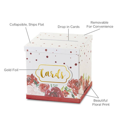 Burgundy Blush Floral Collapsible Card Box