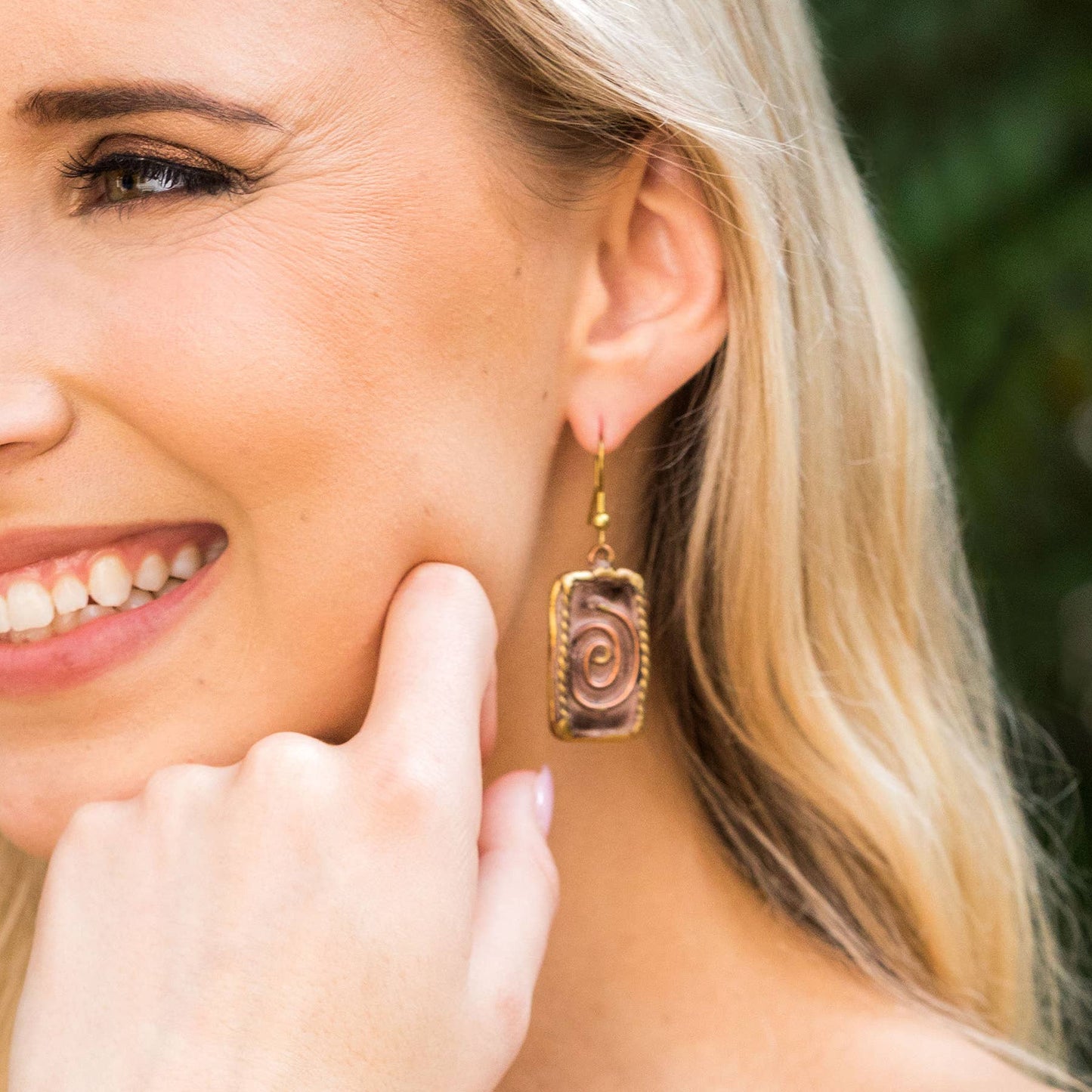 Brass Patina Earrings - Brown Spiral