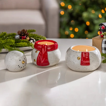 8" Ceramic Snowman Jar w/ Wax Candle- White Christmas Fragrance