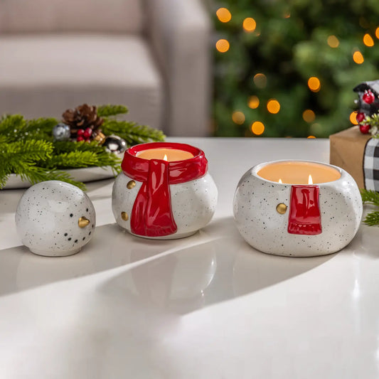 8" Ceramic Snowman Jar w/ Wax Candle- White Christmas Fragrance