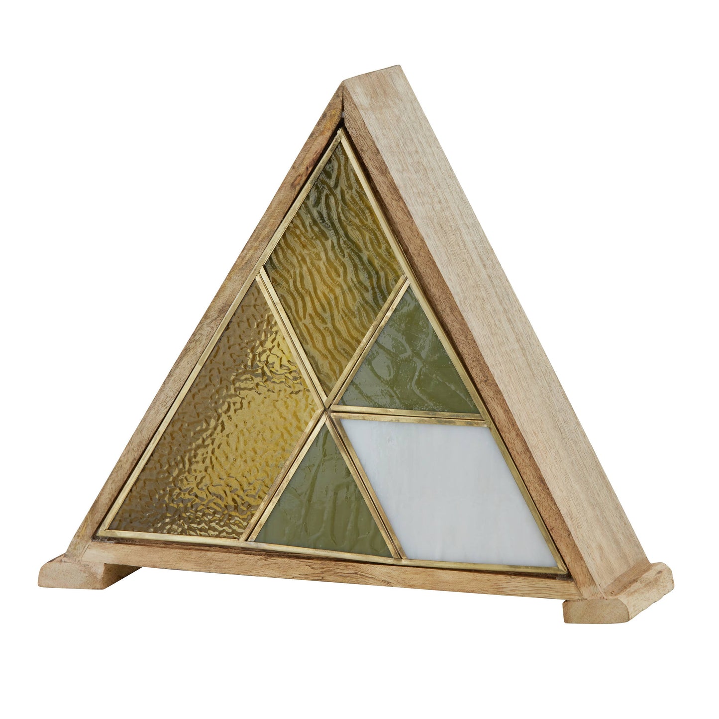 11"H Stained Glass Triangle Shade Wood Base Accent Lamp