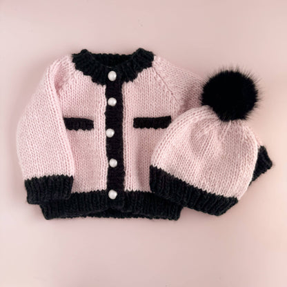 Coco Cardigan, Baby Pink/Black | Kids Pearl Sweater