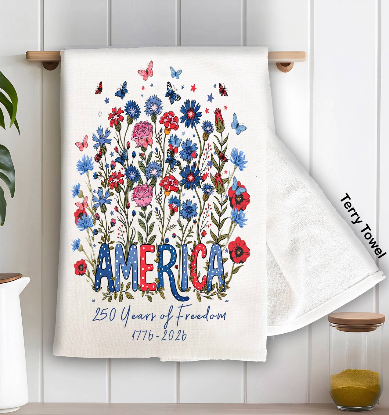 Patriotic Flowers 250 Anniversary Terry Towel