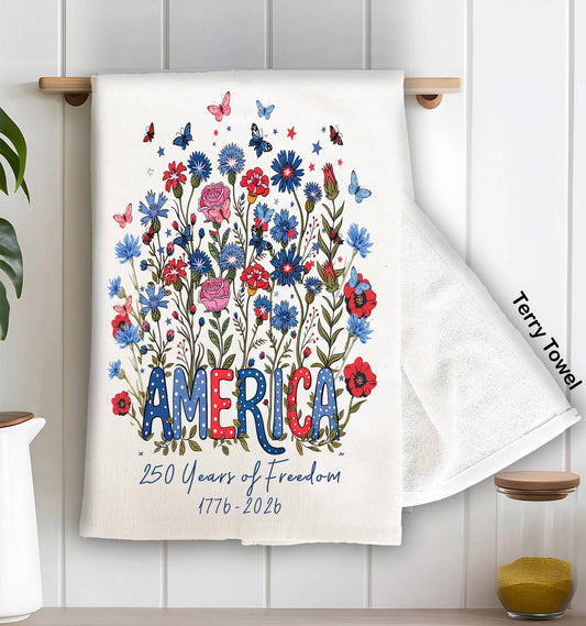 Patriotic Flowers 250 Anniversary Terry Towel