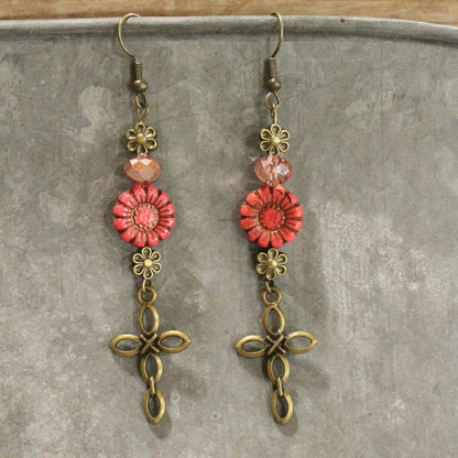 Christ Centered Cross & Flower Dangle Earrings