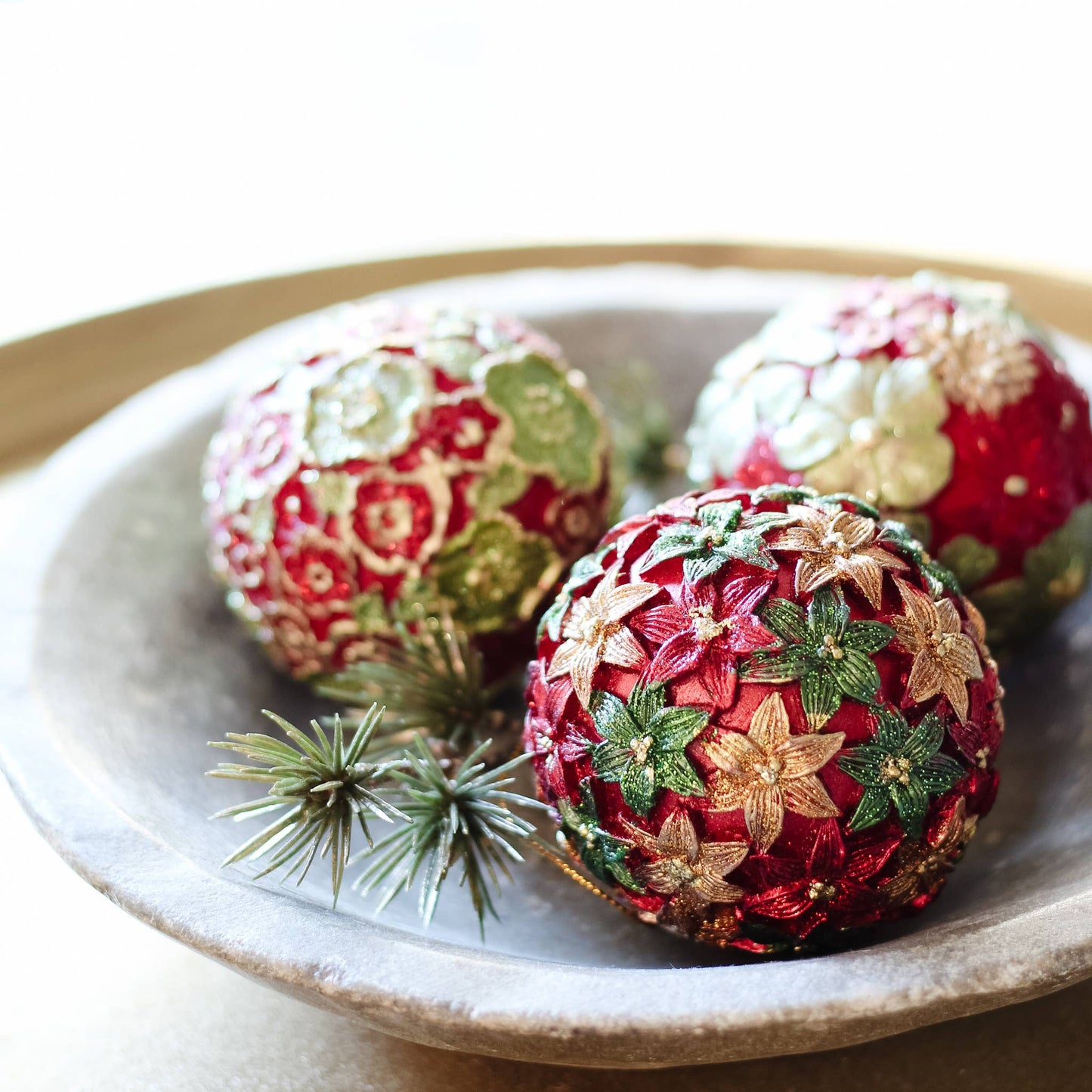 Dekorasyon Gifts  Decor - 3" Stargazer Ball Orn (Red/Citron)