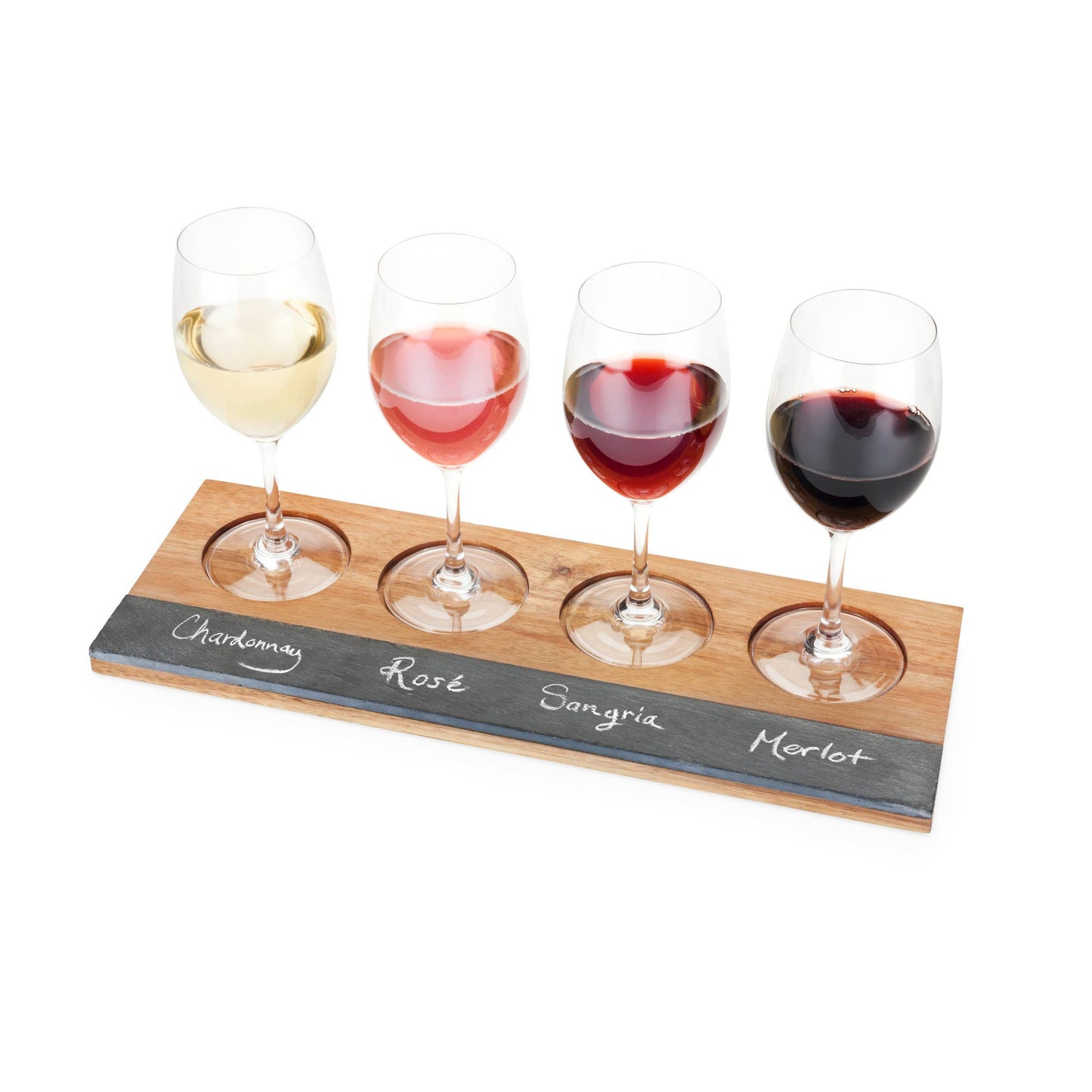 Acacia and Slate 4 Glass Wine Flight Board Includes Chalk