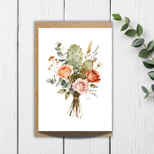 Boho Rustic Cactus Floral Bouquet Card