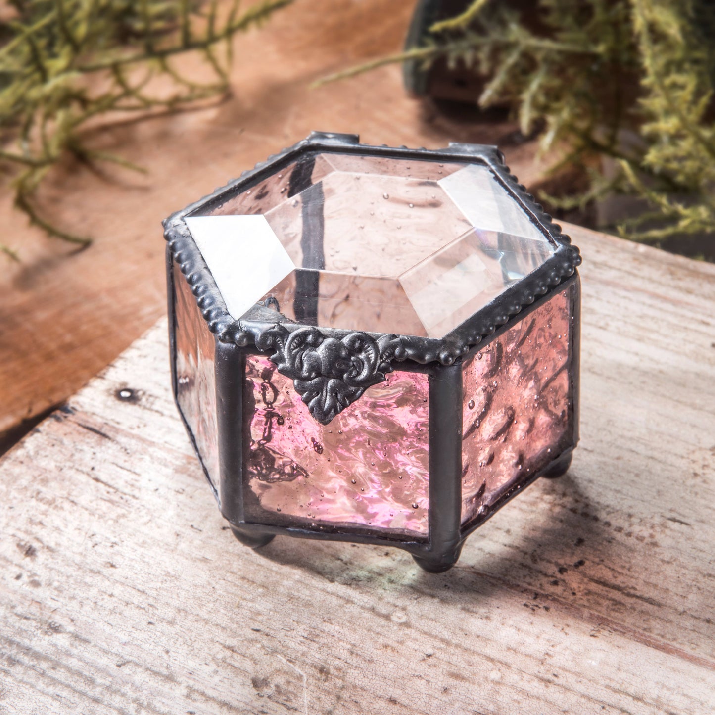 Jewelry Box Pink Rose Glass