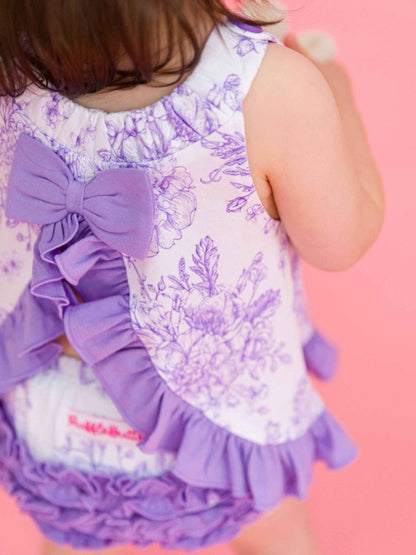 Baby Girls Wisteria Purple Butterfly Garden Toile Knit Swing Top & Bloomer Set: Purple / 0-3m