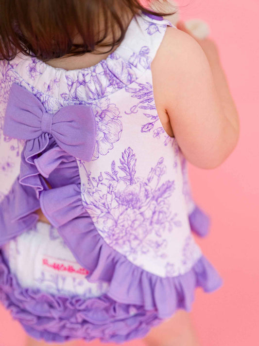 Baby Girls Wisteria Purple Butterfly Garden Toile Knit Swing Top & Bloomer Set: Purple / 0-3m
