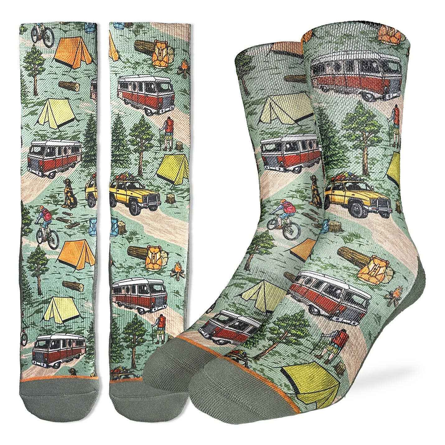 Men's Vintage Camping Trip Socks: Shoe Size 8-13