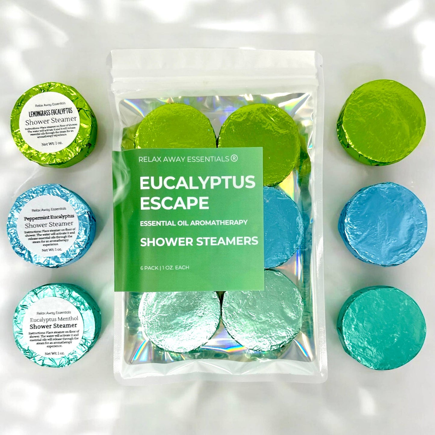 Relax Away Essentials - Eucalyptus Escape Shower Steamers 6 Pack - Made in USA