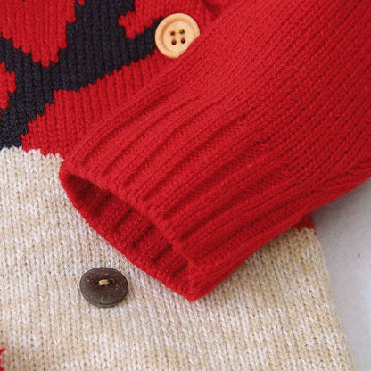 Baby Cartton Pattern Contrast Design Side Button Christmas Knitted Romper (9-12M)