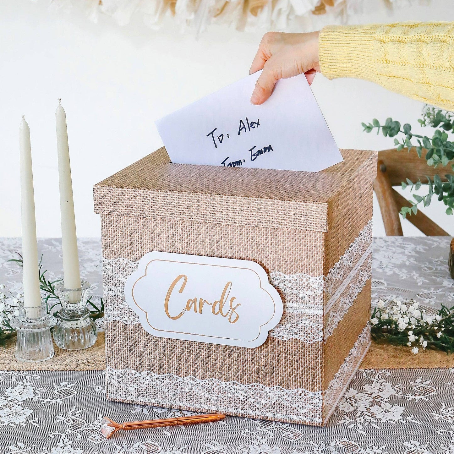 Rustic Elegance Wedding and Party Card Box - Burlap and Lace