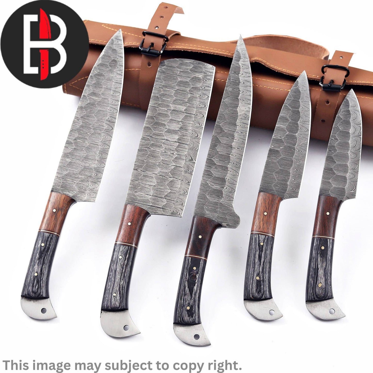Damascus Steel Chef Set Handmade BBQ Kitchen Knives 5 Pcs