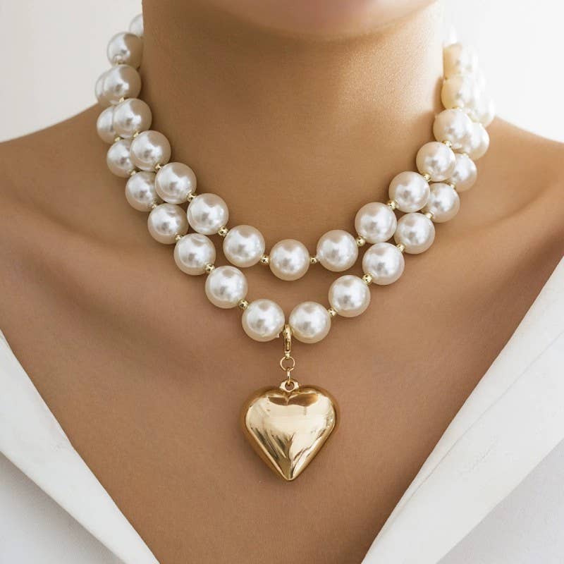 JOSSLYN de wall to wall - COLLAR DE CORAZÓN EN CAPAS CON PERLAS BRILLANTES | 40NK9456