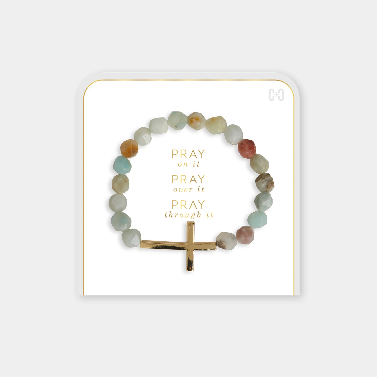 Pray on it, Pray over it, Pray through it Bracelet - White Crackle Multi