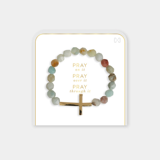 Pray on it, Pray over it, Pray through it Bracelet - White Crackle Multi