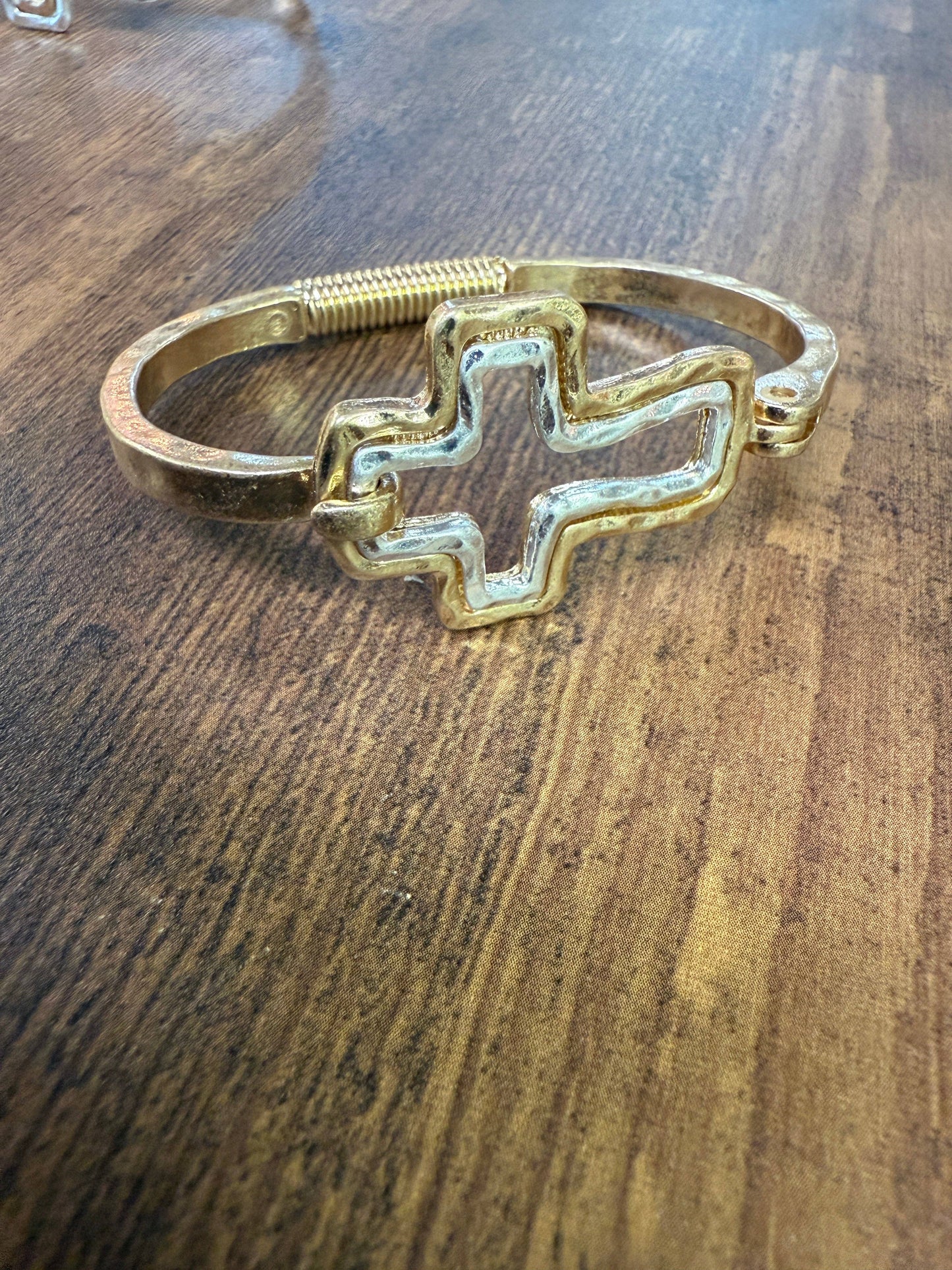 Beautiful Mixed Metal Cross Cuff Bracelet Gold OR Silver