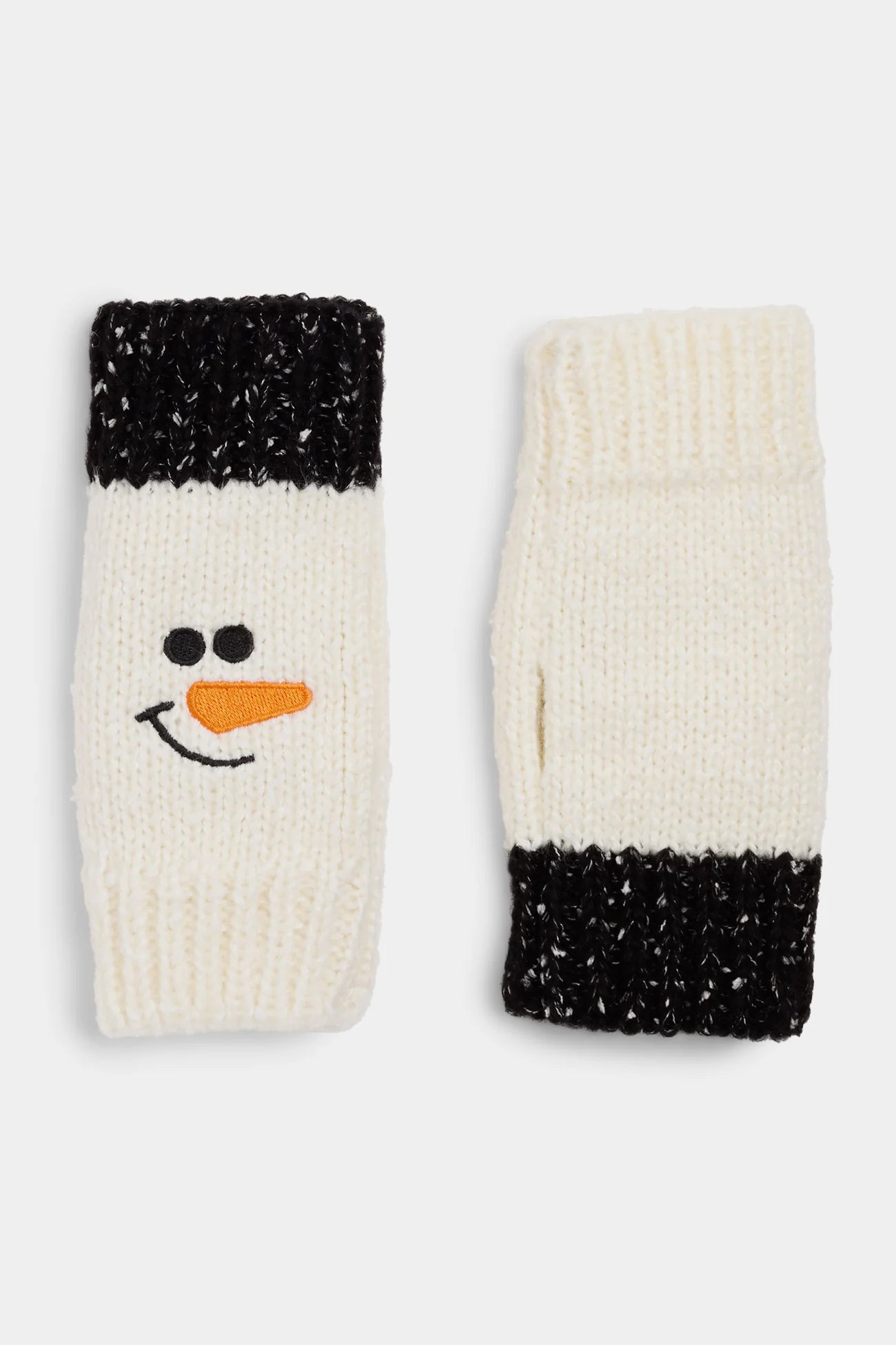 Marbled Snowman Knit Fingerless Gloves- white