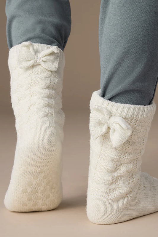 Bow Back Slipper Socks -White