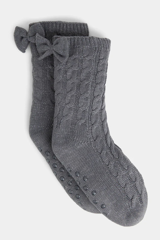 Bow Back Slipper Socks -Grey